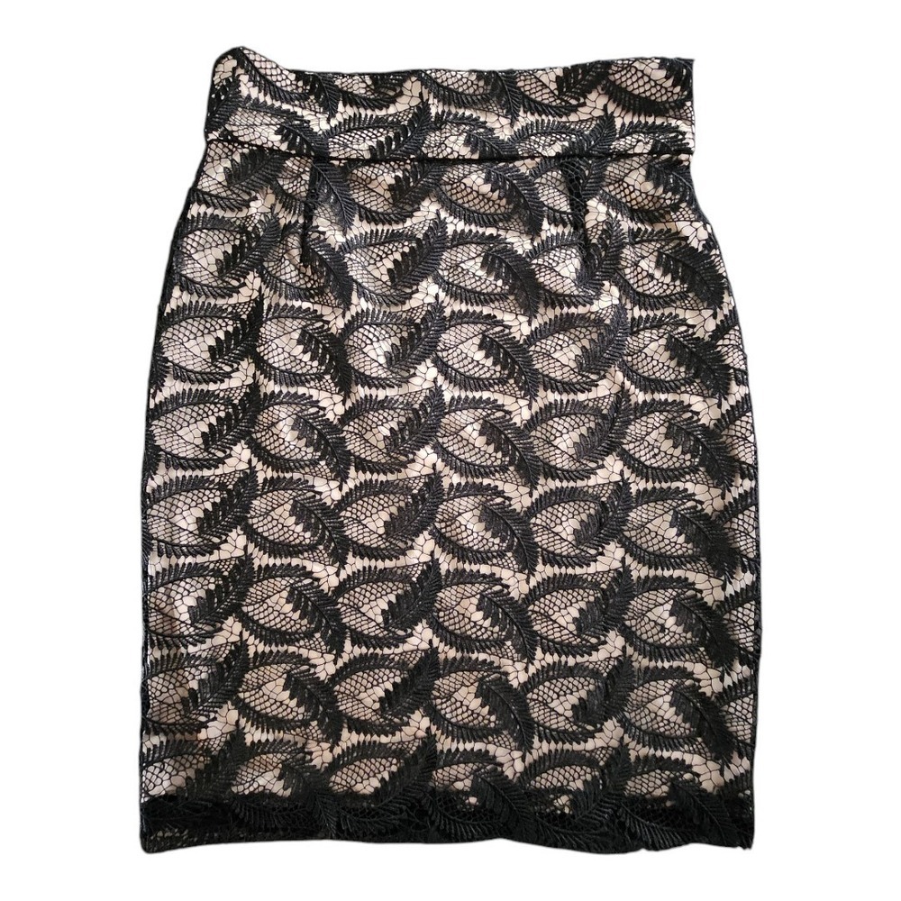 Antonio Melani Black & Tan Pencil Skirt w/ Crochet Overlay, Size‎ 10 NWOT Office